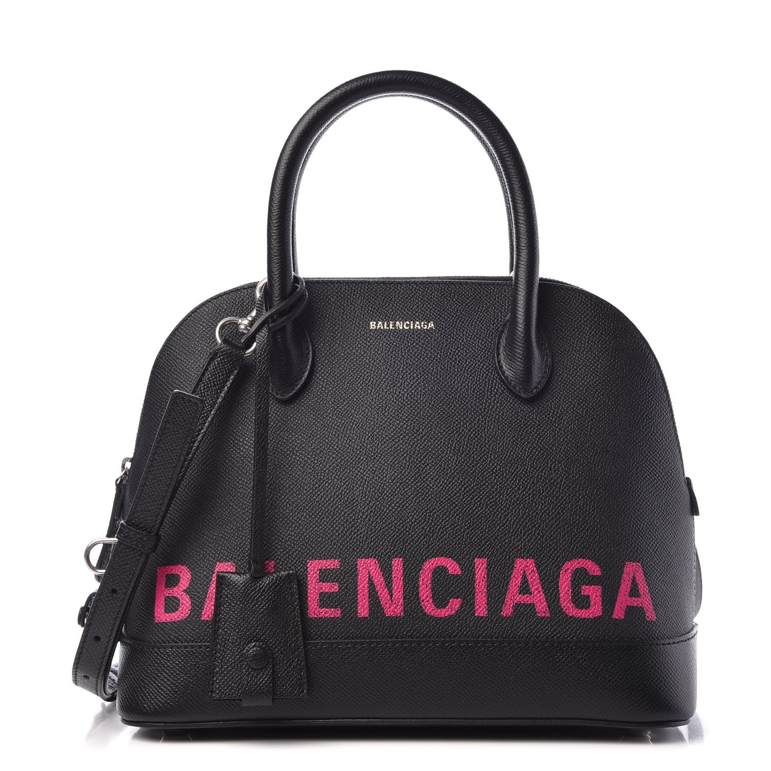 Balenciaga Signature Grained Calfskin Logo S Ville Top Handle Bag Black Rose Shocking 1 of 9