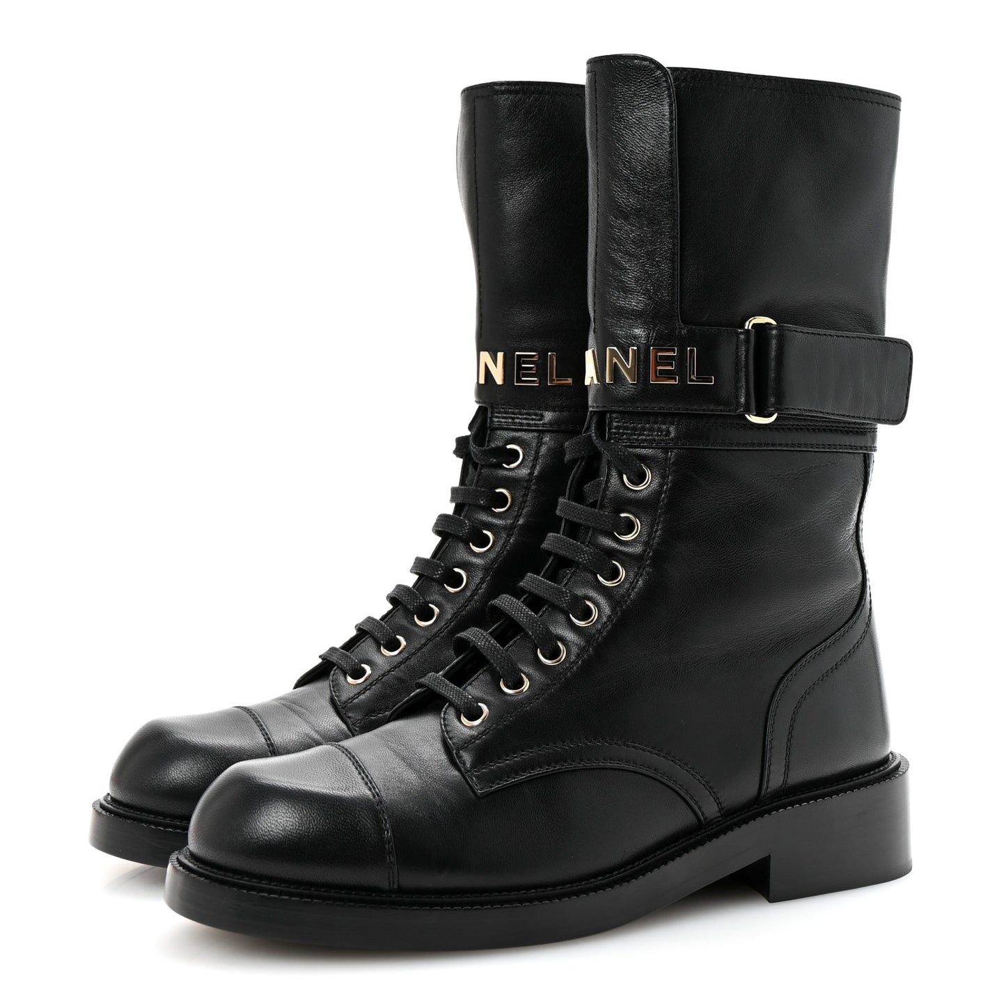 Lambskin Calfskin Lace Up Combat Boots 39 Black