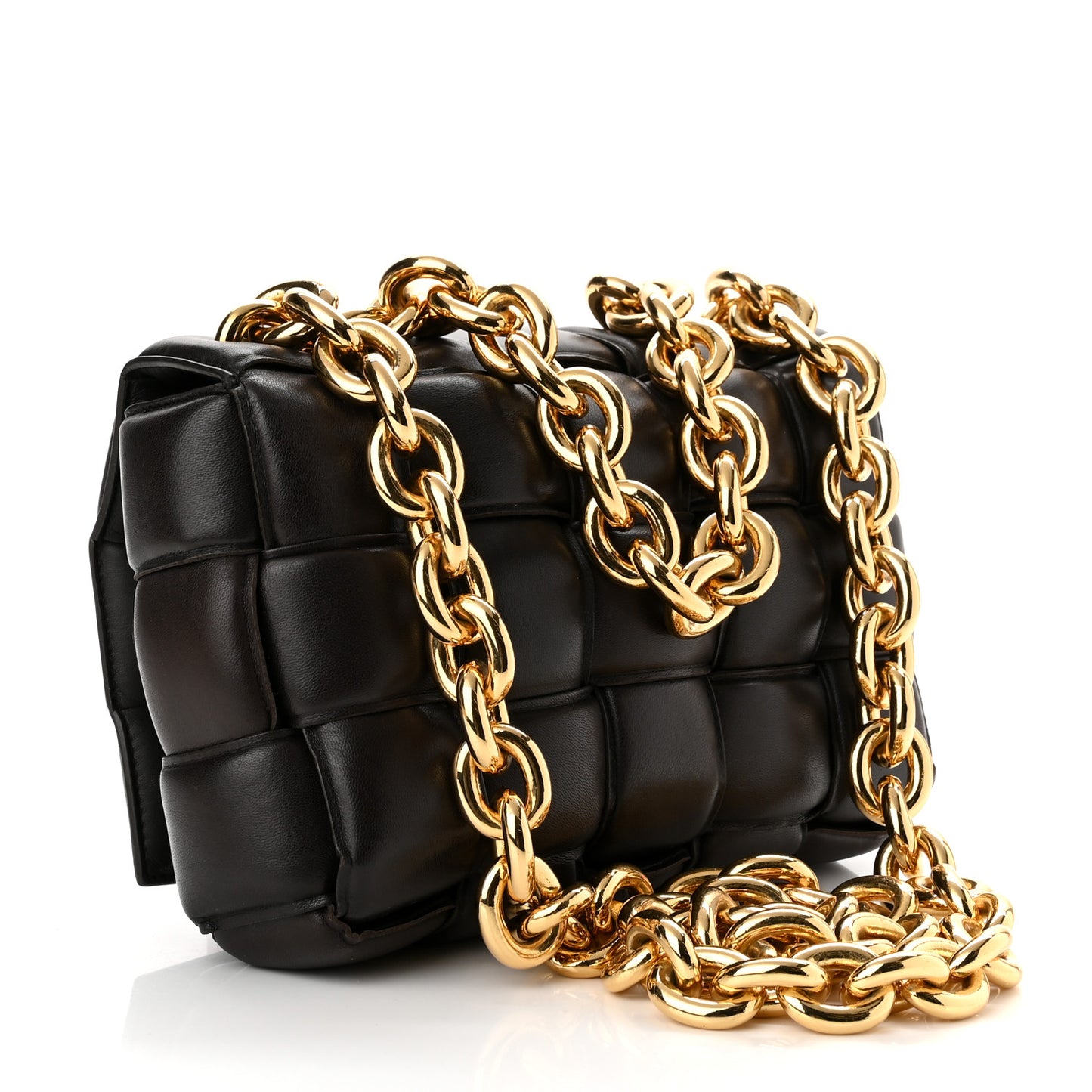 Lambskin Maxi Intreccio Padded Chain Cassette Crossbody Bag Black