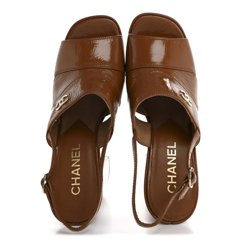 Crumpled Patent Lambskin Platform Sandals 39 Light Brown