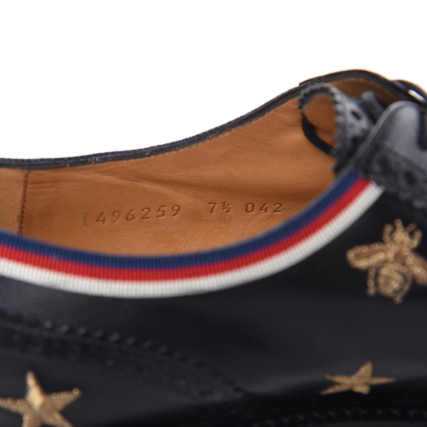 Calfskin Bee Star Embroidered Mens Captoe Derby Loafers 7.5 Black