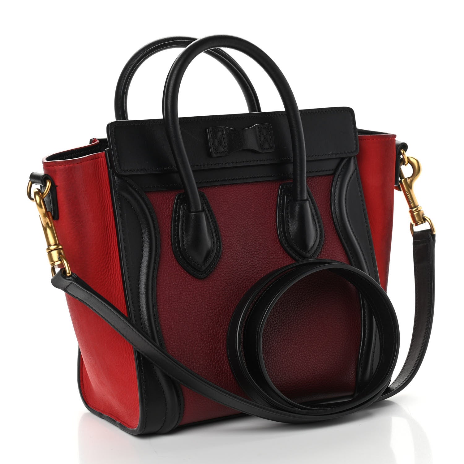 Celine Drummed Calfskin Nubuck Nano Tri-Color Luggage Burgundy 3 of 17