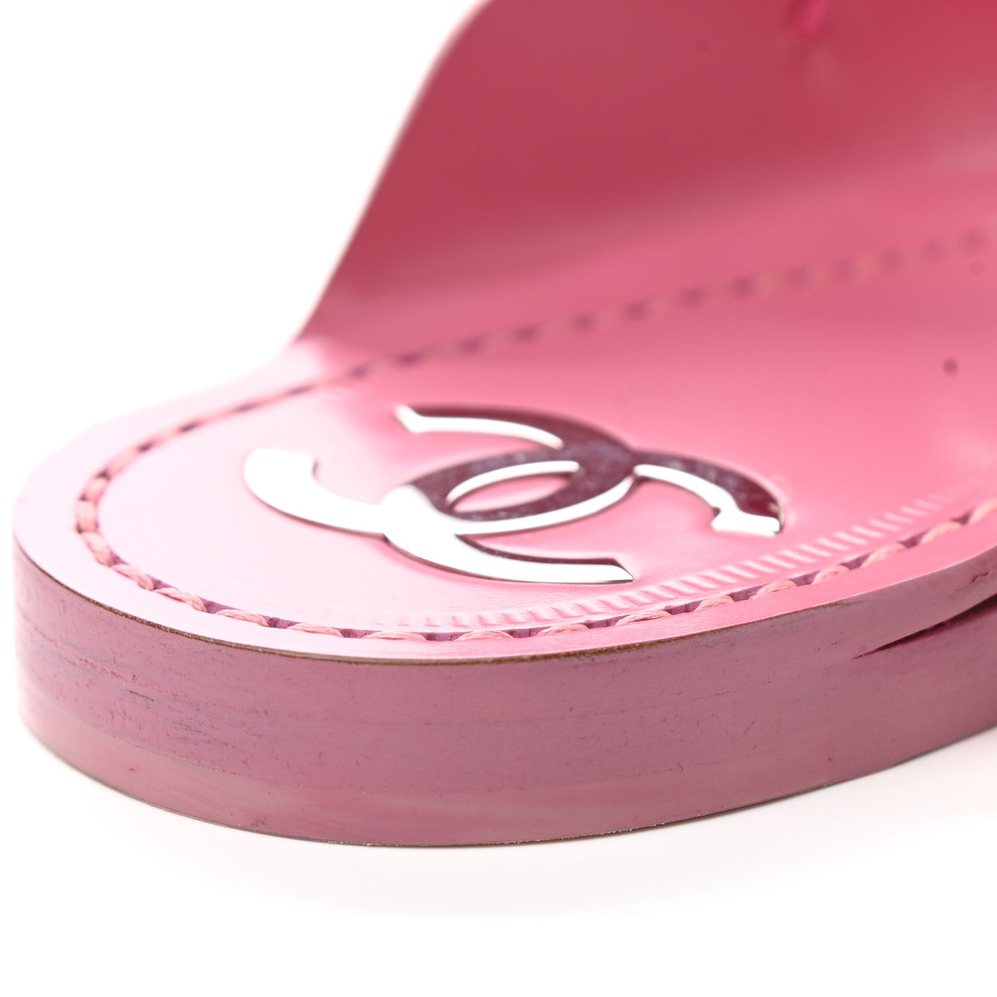 Calfskin Chain CC Thong Flat Sandals 39 Pink
