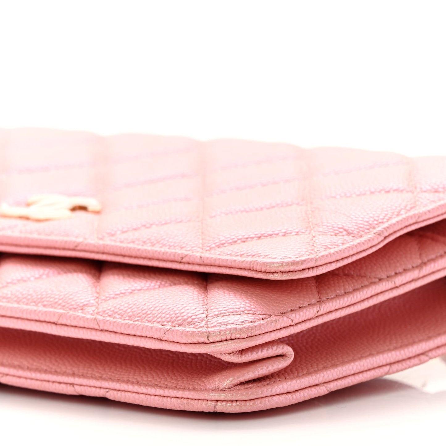 Iridescent Caviar Quilted Wallet on Chain WOC Rose Pink