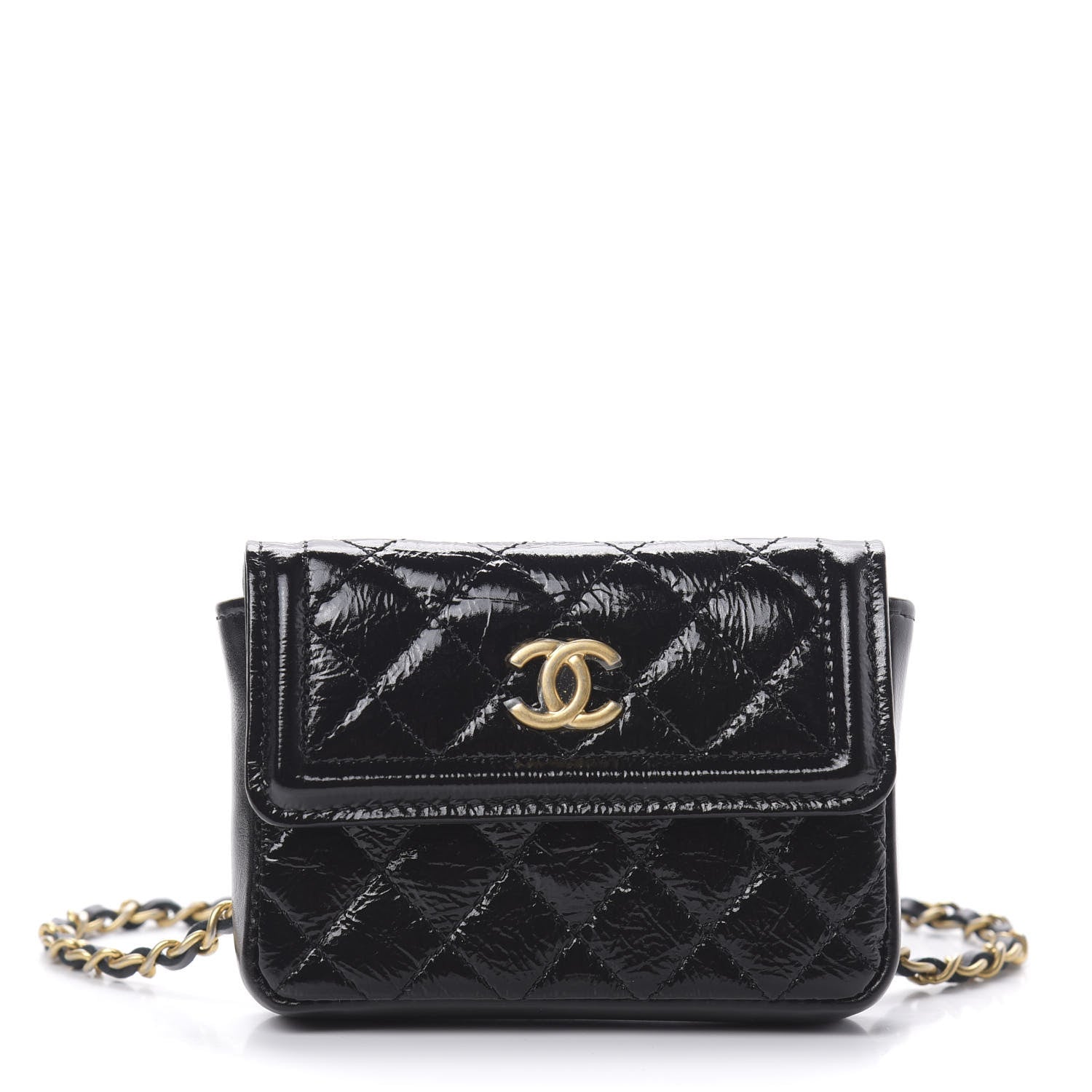 Chanel Shiny Aged Calfskin Quilted Waist Belt Bag Black 1 of 11