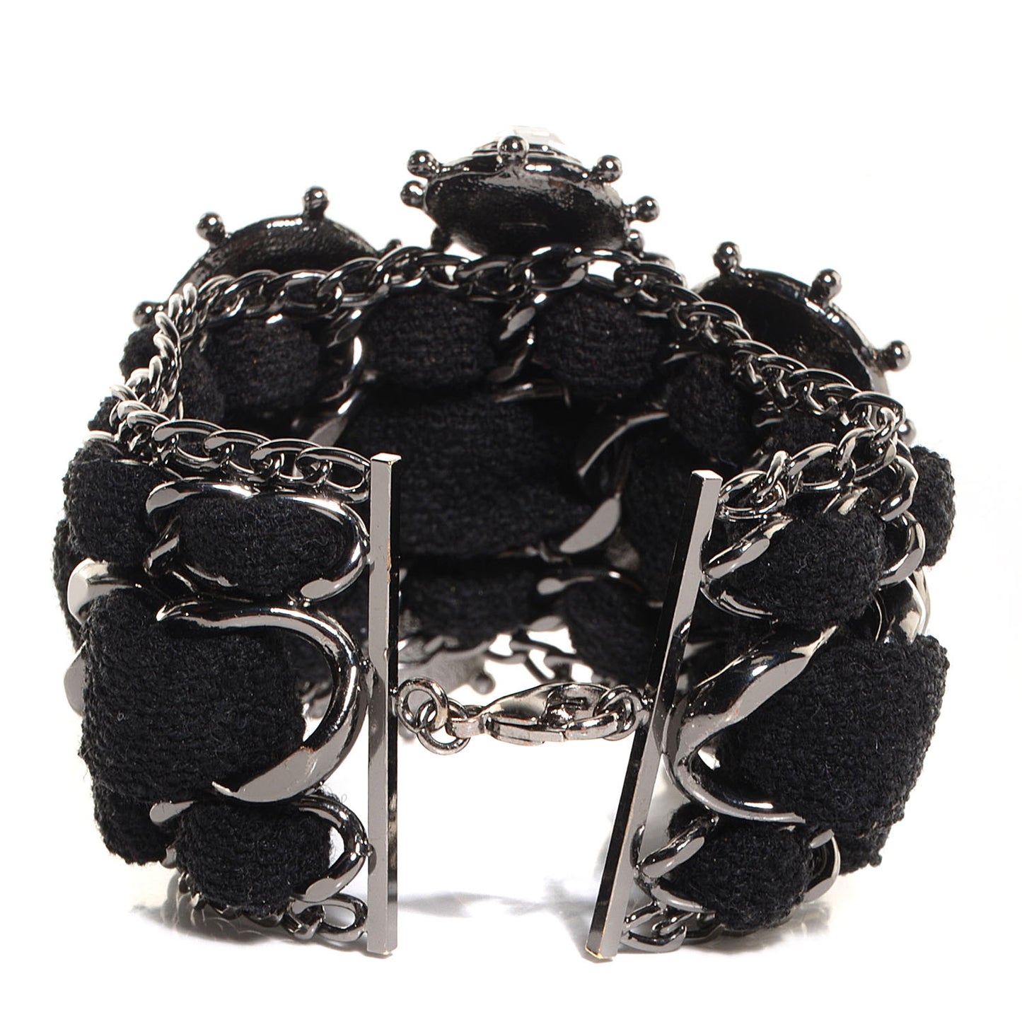 Wool Stone Crystal CC Chain Cuff Black