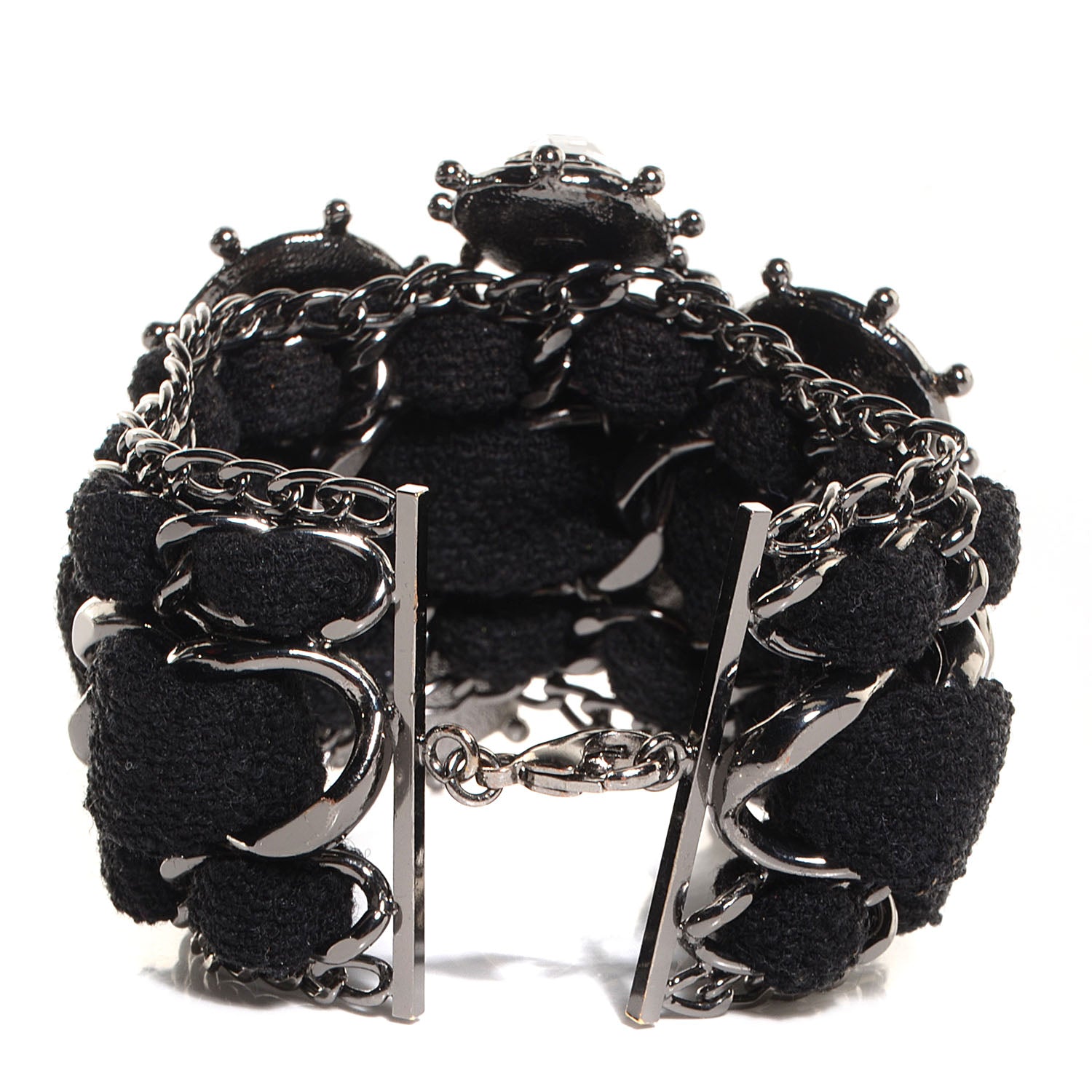 Chanel Wool Stone Crystal CC Chain Cuff Black 3 of 5