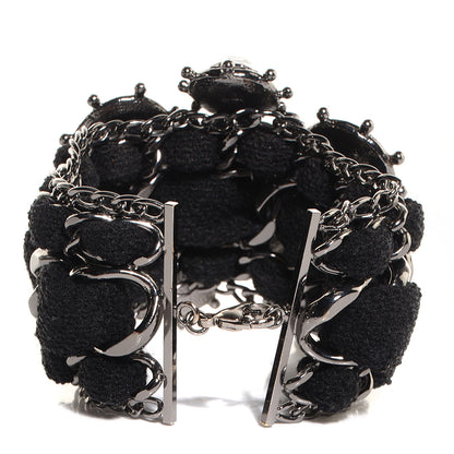 Chanel Wool Stone Crystal CC Chain Cuff Black 3 of 5