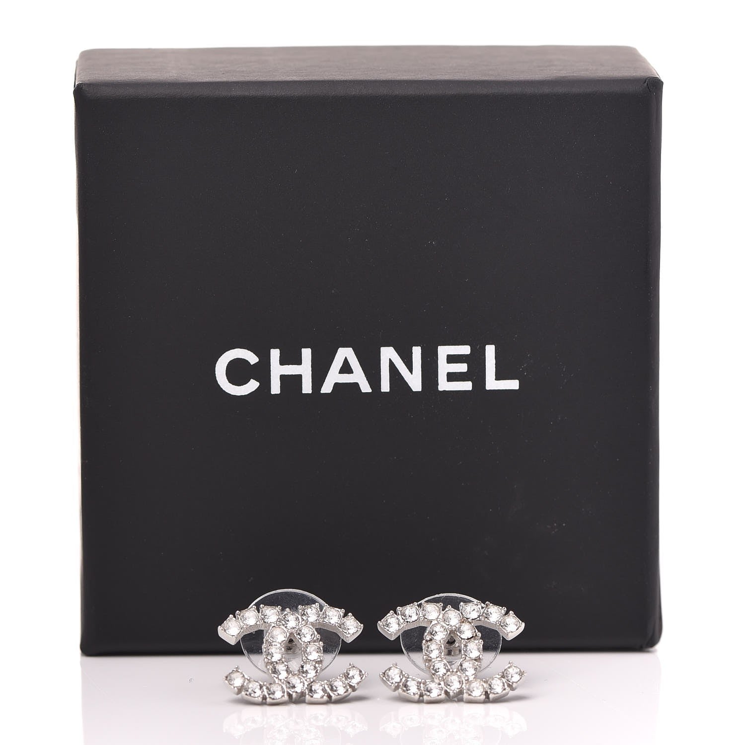 Chanel Crystal CC Earrings Silver 5 of 5
