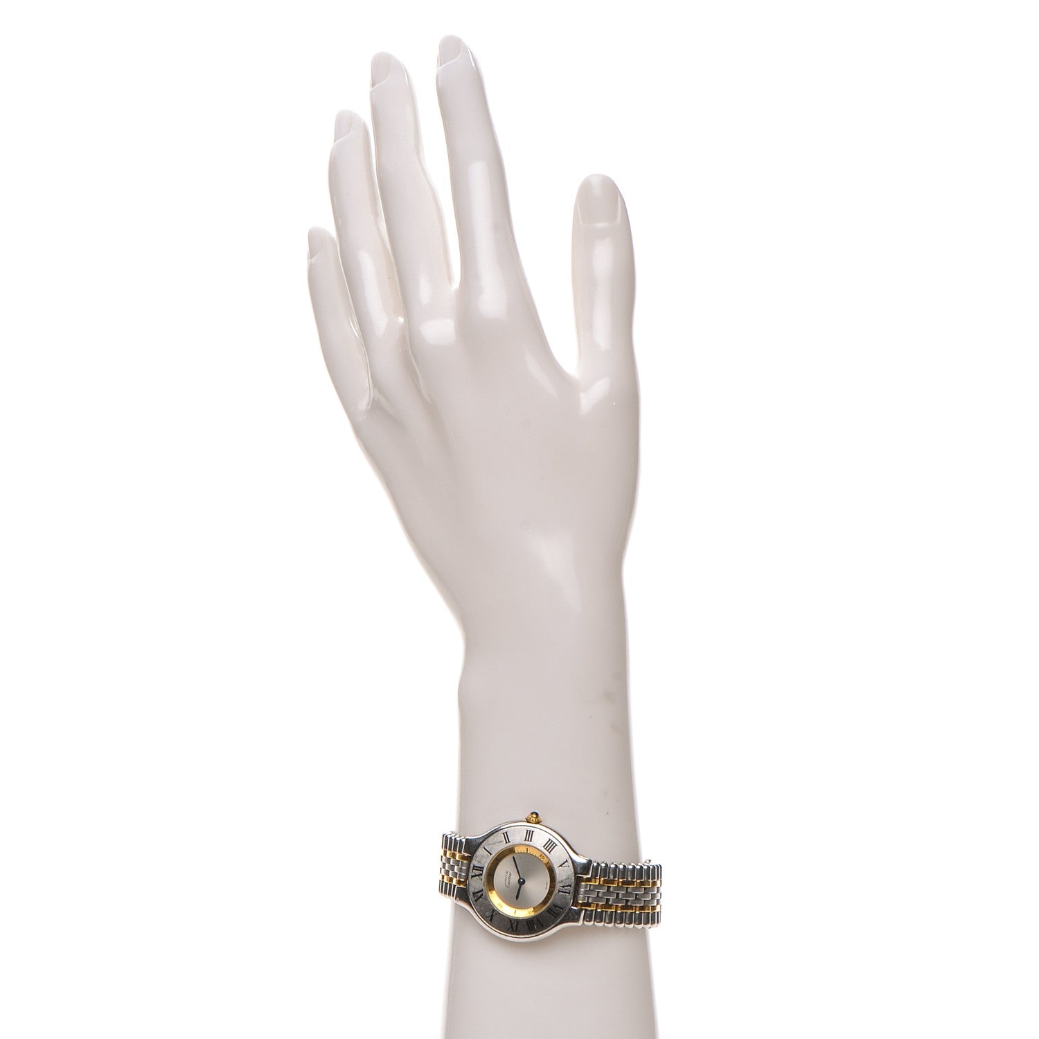 Cartier Stainless Steel 18K Yellow Gold 31mm Must De 21 Bullet Link Quartz Watch 2 of 6