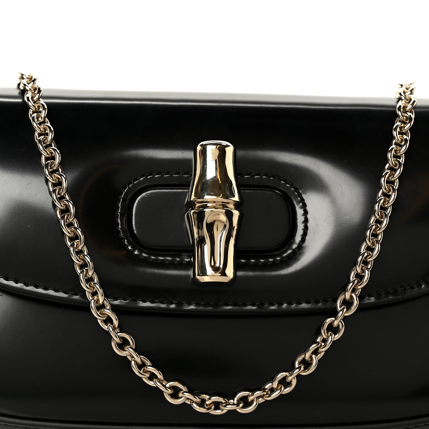 Gucci Shiny Calfskin Small Bamboo Night Bag Black 8 of 10