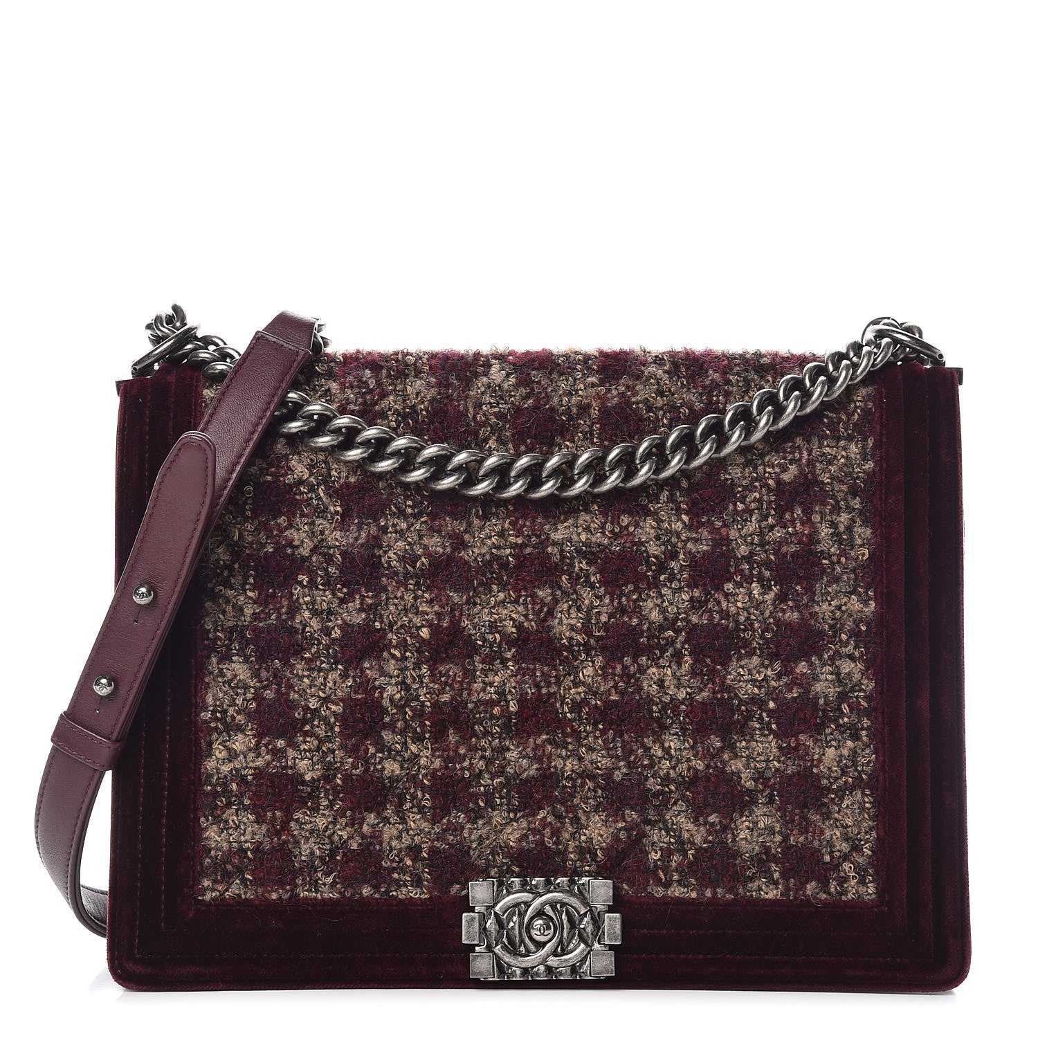 Chanel Velvet Tweed Large Boy Flap Burgundy 1 of 20