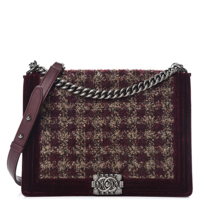 Chanel Velvet Tweed Large Boy Flap Burgundy 1 of 20