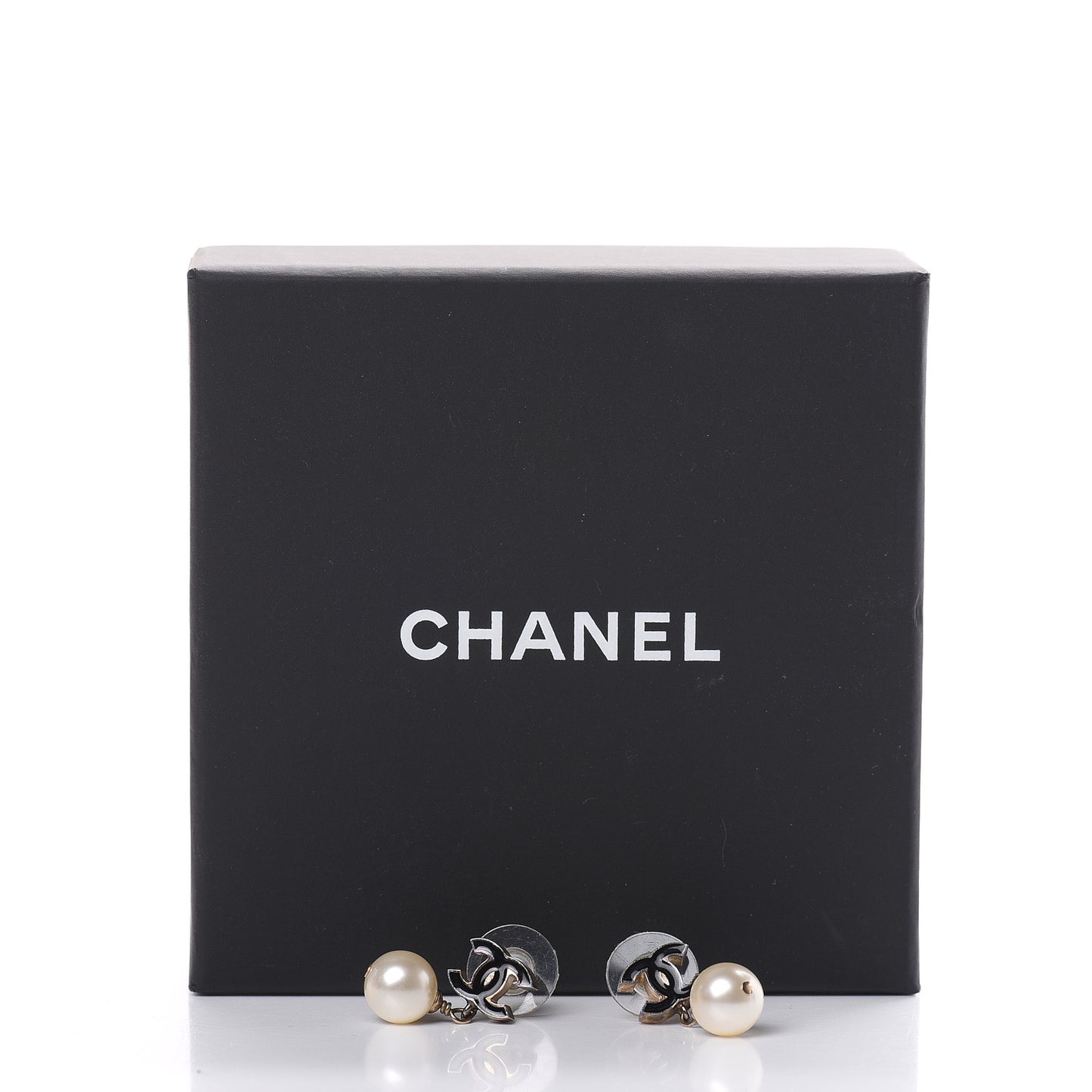 Pearl Enamel CC Drop Earrings Black Gold