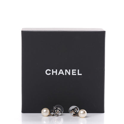 Chanel Pearl Enamel CC Drop Earrings Black Gold 7 of 7