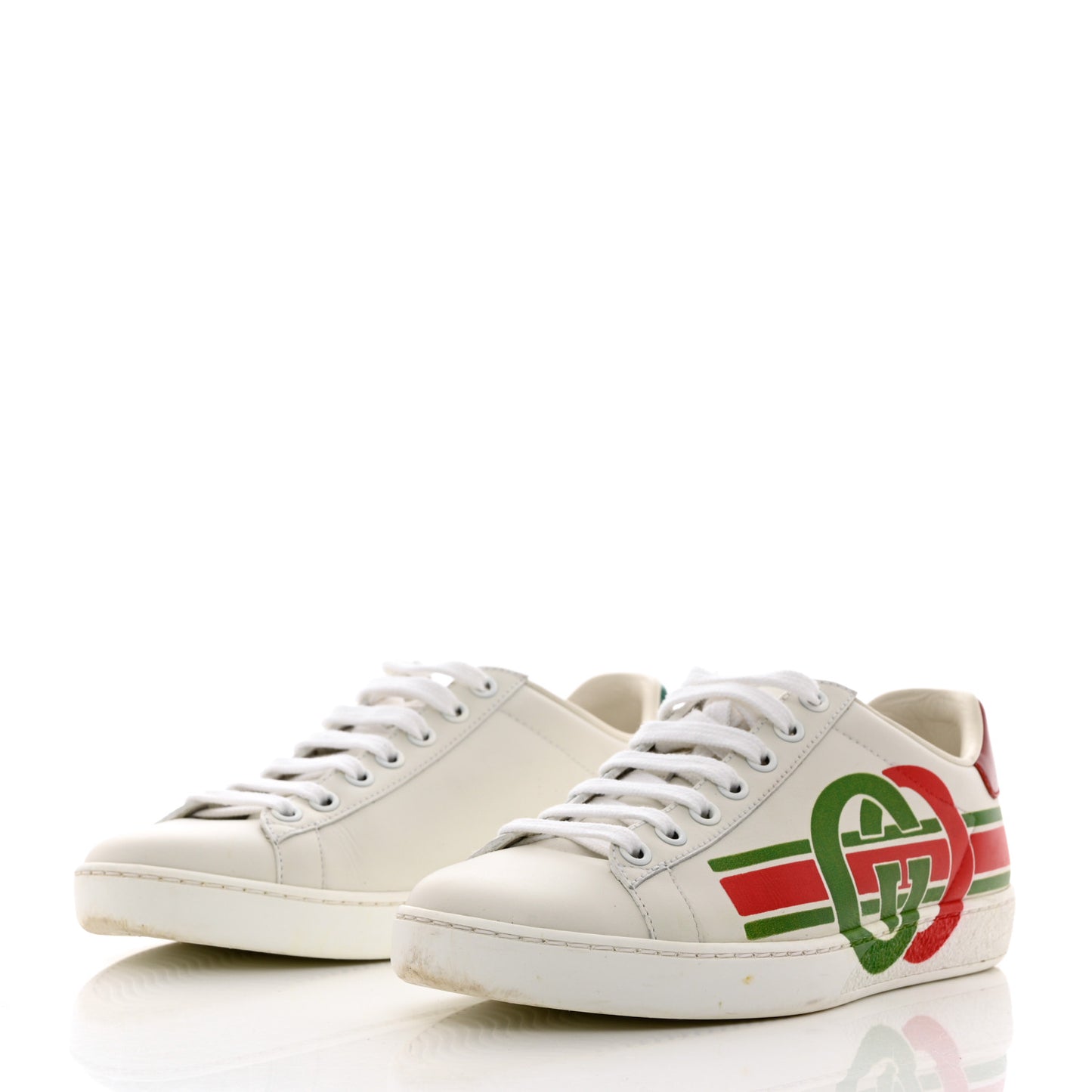 Calfskin Interlocking G Womens New Ace Sneakers 36 White Red Flame Green