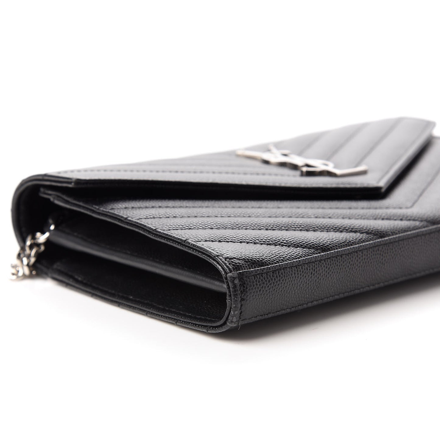 Grain De Poudre Matelasse Chevron Monogram Chain Wallet Black
