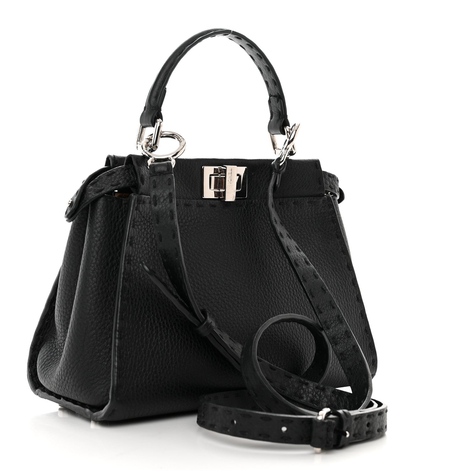 Fendi Cuoio Romano Selleria Bi-Color Mini Peekaboo Iconic Satchel Black Mou 3 of 12