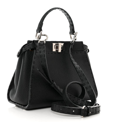 Fendi Cuoio Romano Selleria Bi-Color Mini Peekaboo Iconic Satchel Black Mou 3 of 12