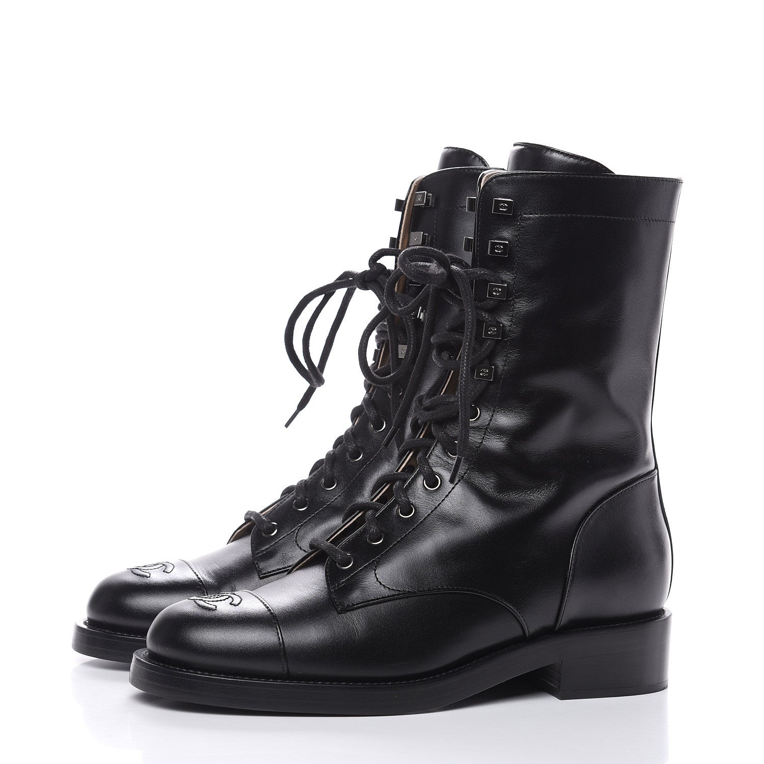 Chanel Calfskin CC Combat Boots 40 Black 3 of 8