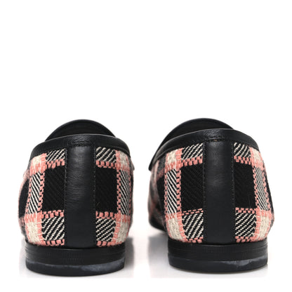 Gucci Tweed Check Horsebit Womens Jordaan Loafers 37 Black Pink Multicolor 6 of 11