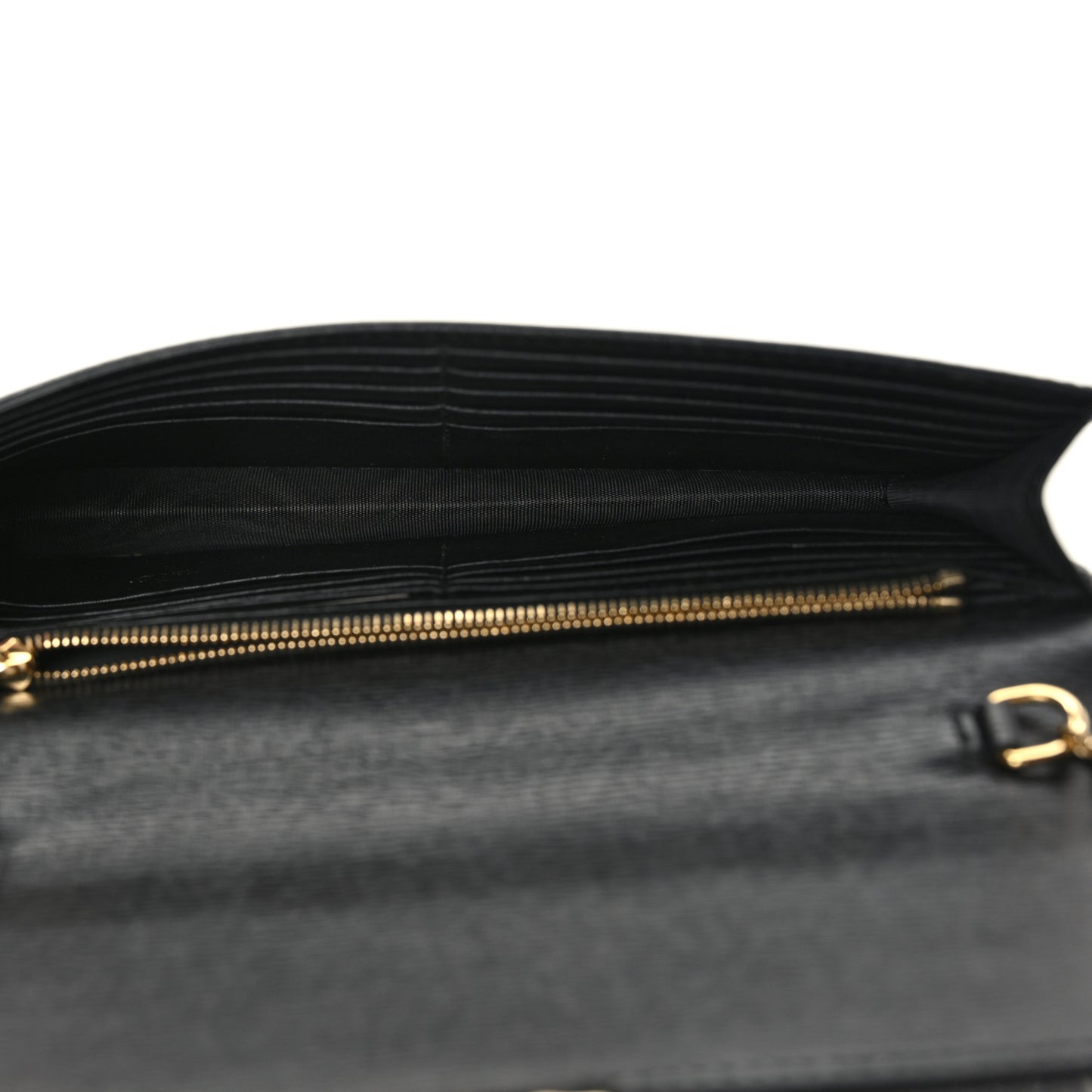 Textured Calfskin Icon Chain Wallet Black