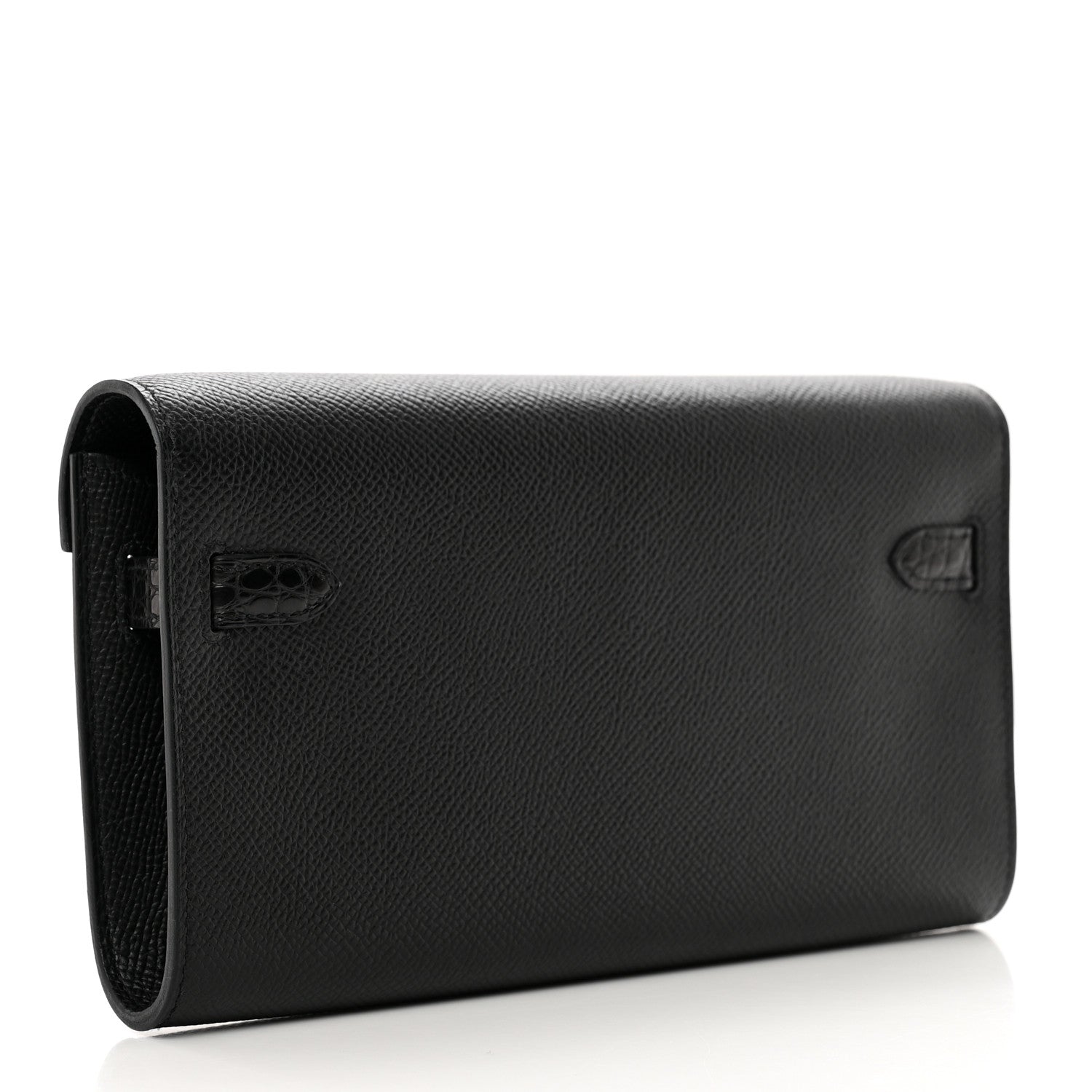 Hermes Epsom Shiny Alligator Touch Kelly Wallet To Go Black 3 of 9