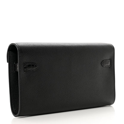 Hermes Epsom Shiny Alligator Touch Kelly Wallet To Go Black 3 of 9