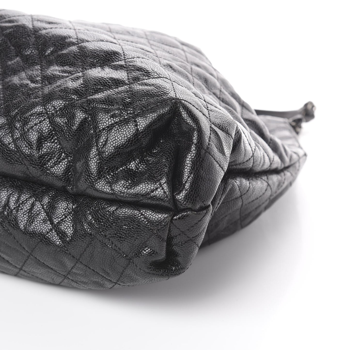 Distressed Glazed Caviar Quilted Large Elastic Tote Black