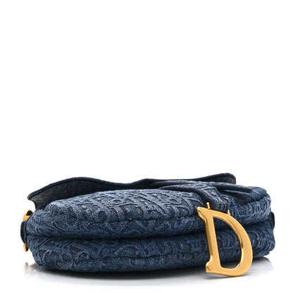 Christian Dior Oblique Embroidered Saddle Bag Denim Blue 4 of 10