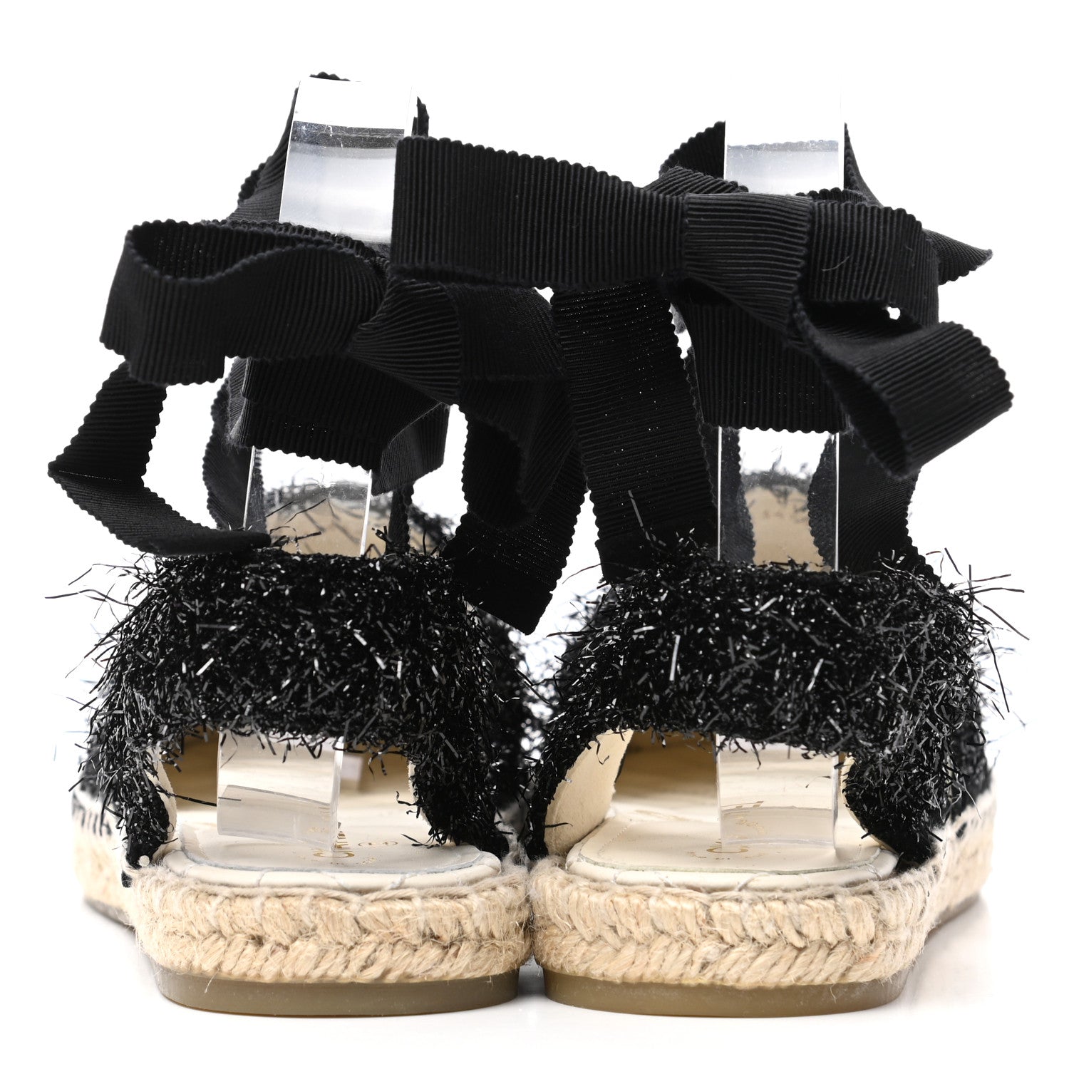 Chanel Fabric Tweed Suede Grosgrain CC Espadrilles 37 Black 4 of 9