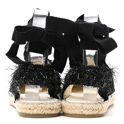 Chanel Fabric Tweed Suede Grosgrain CC Espadrilles 37 Black 4 of 9