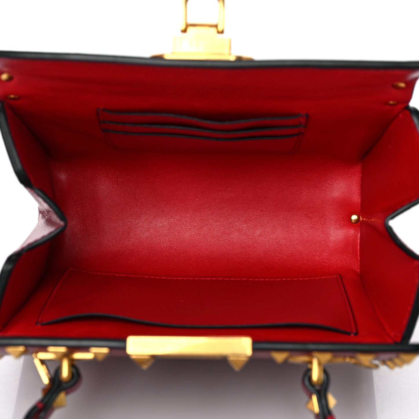 Grainy Calfskin Rockstud Alcove Box Top-Handle Bag Rouge Pur