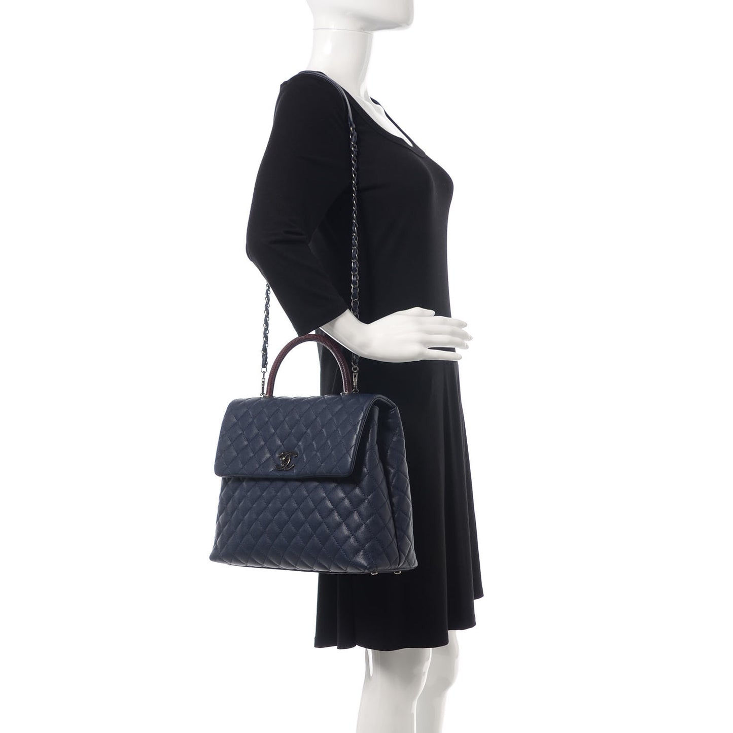 Caviar Lizard Quilted Large Coco Handle Flap Blue