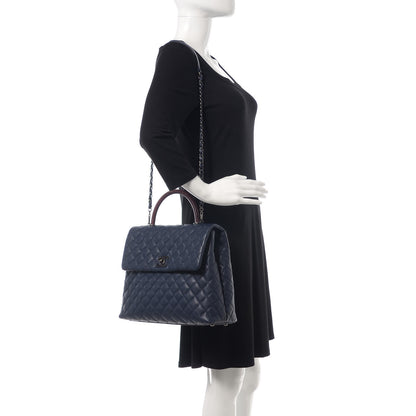 Chanel Caviar Lizard Quilted Large Coco Handle Flap Blue 3 of 10