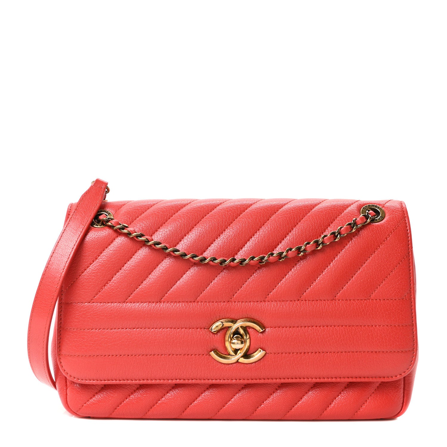 Chanel Shiny Goatskin Diagonal Quilted Small Flap Red 1 of 10