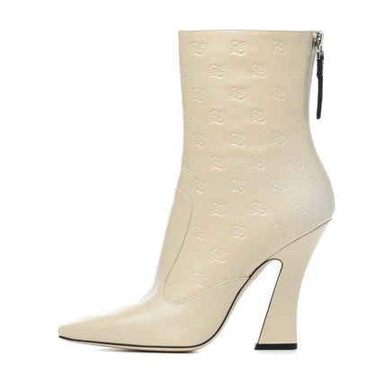 Fendi Vitello Karligraphy Embossed FFreedom High Heel Ankle Boots 40 White 1 of 11
