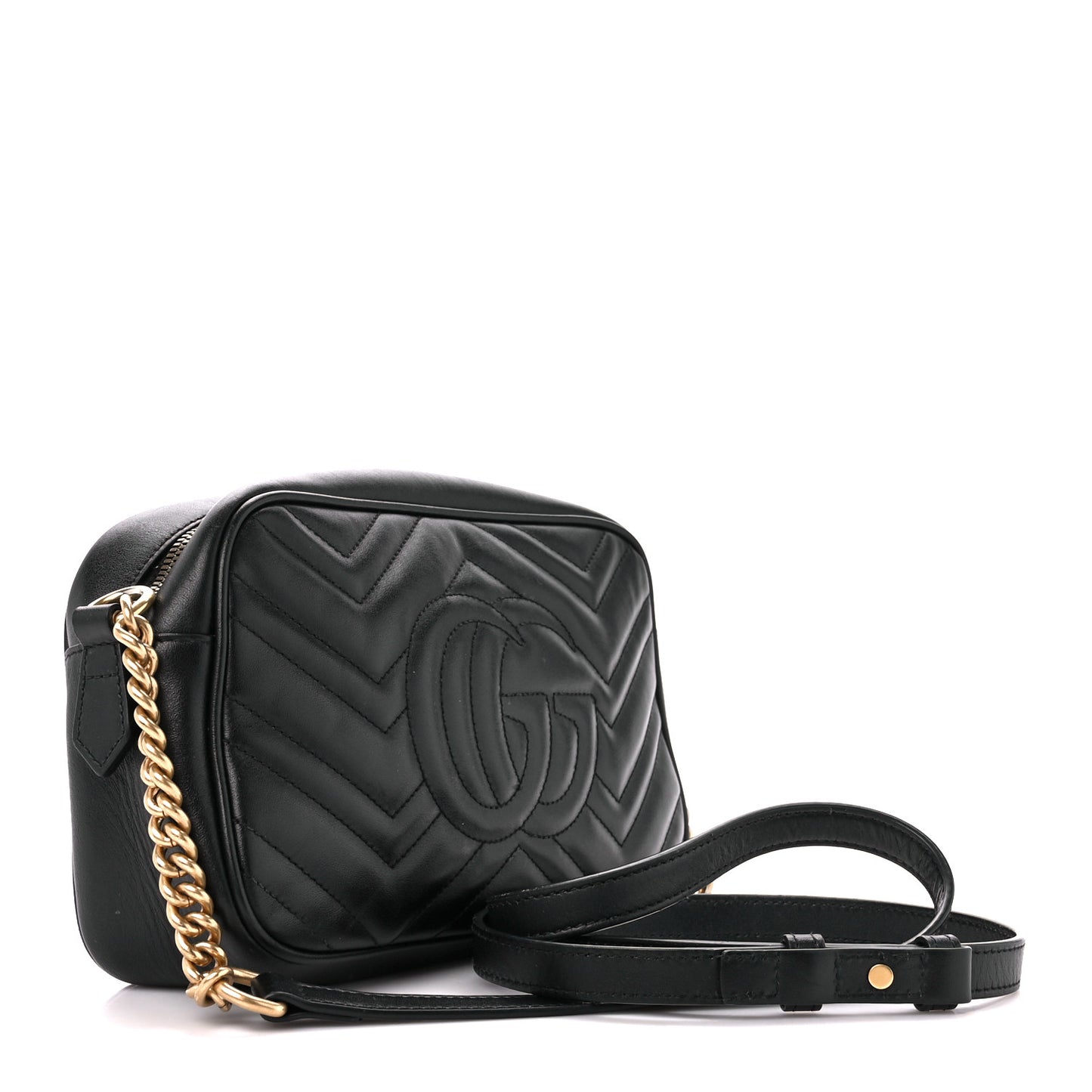 Calfskin Matelasse Small GG Marmont Chain Shoulder Bag Black