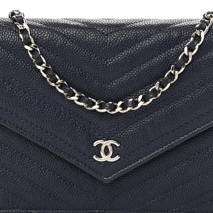 Chanel Caviar Chevron Quilted Statement Wallet On Chain WOC Navy 9 of 12