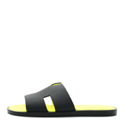 Hermes Epsom Mens Izmir Sandals 39 Black Jaune Fluo 1 of 7