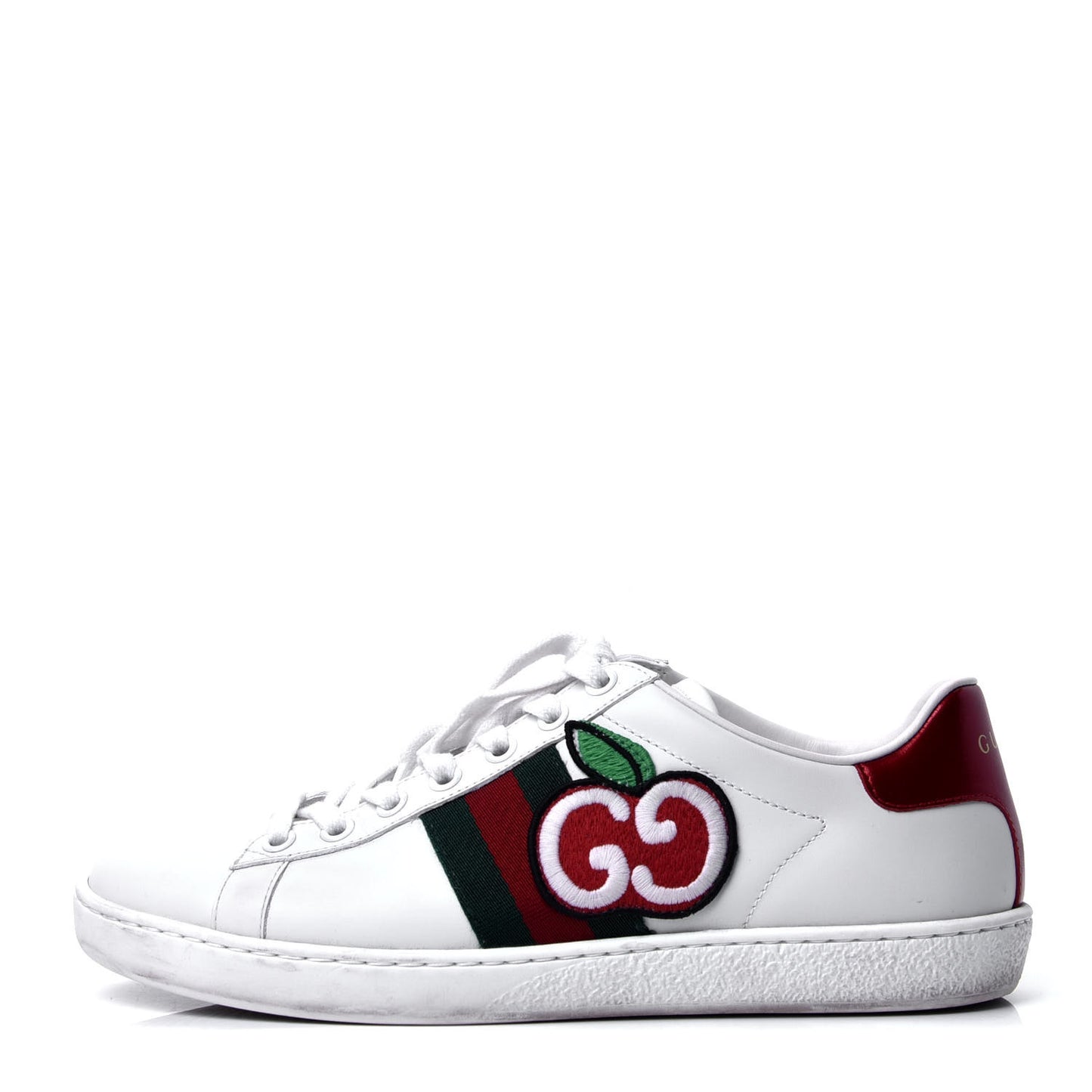 Calfskin Web GG Apple Embroidered Womens Ace Sneakers 37 White