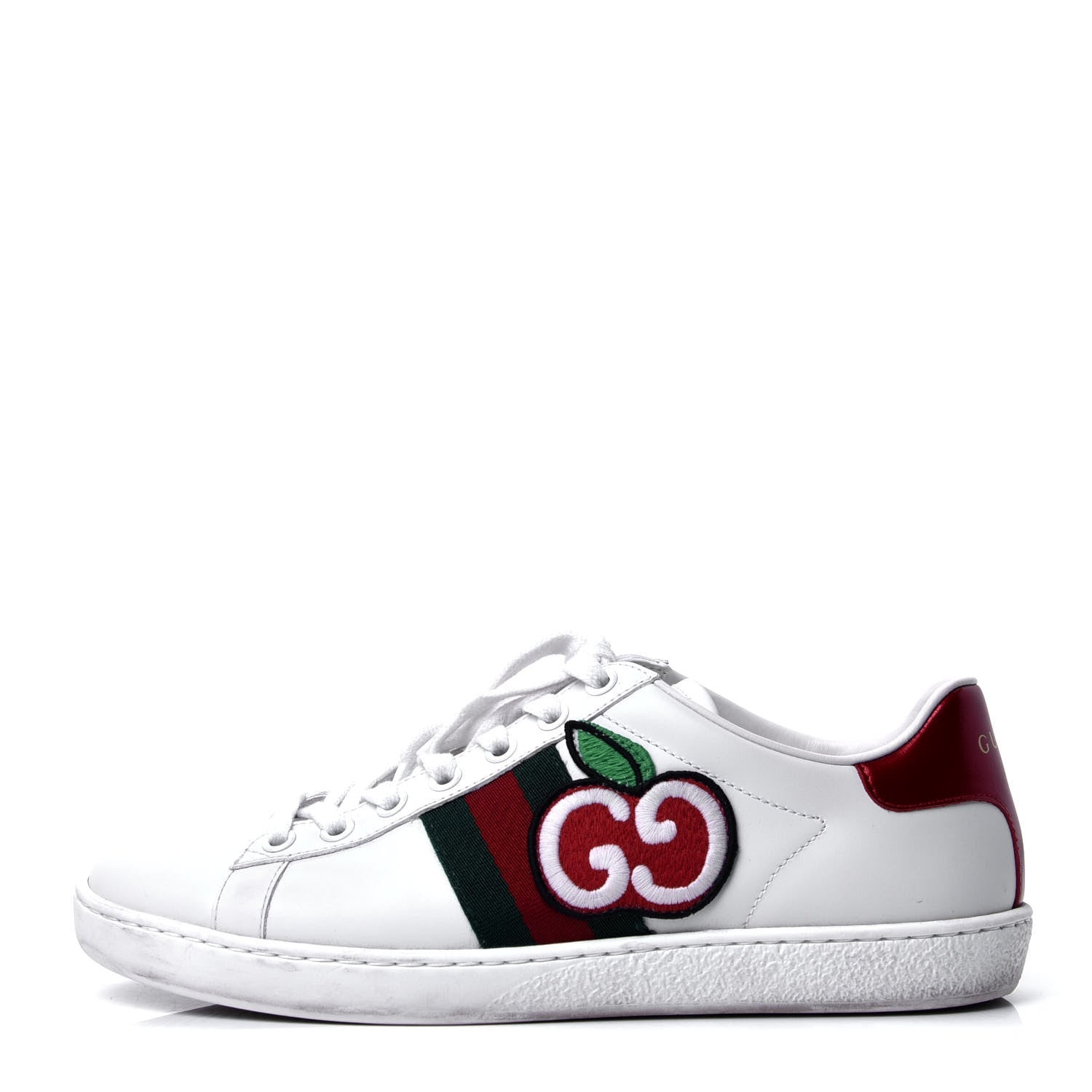 Gucci Calfskin Web GG Apple Embroidered Womens Ace Sneakers 37 White 1 of 6