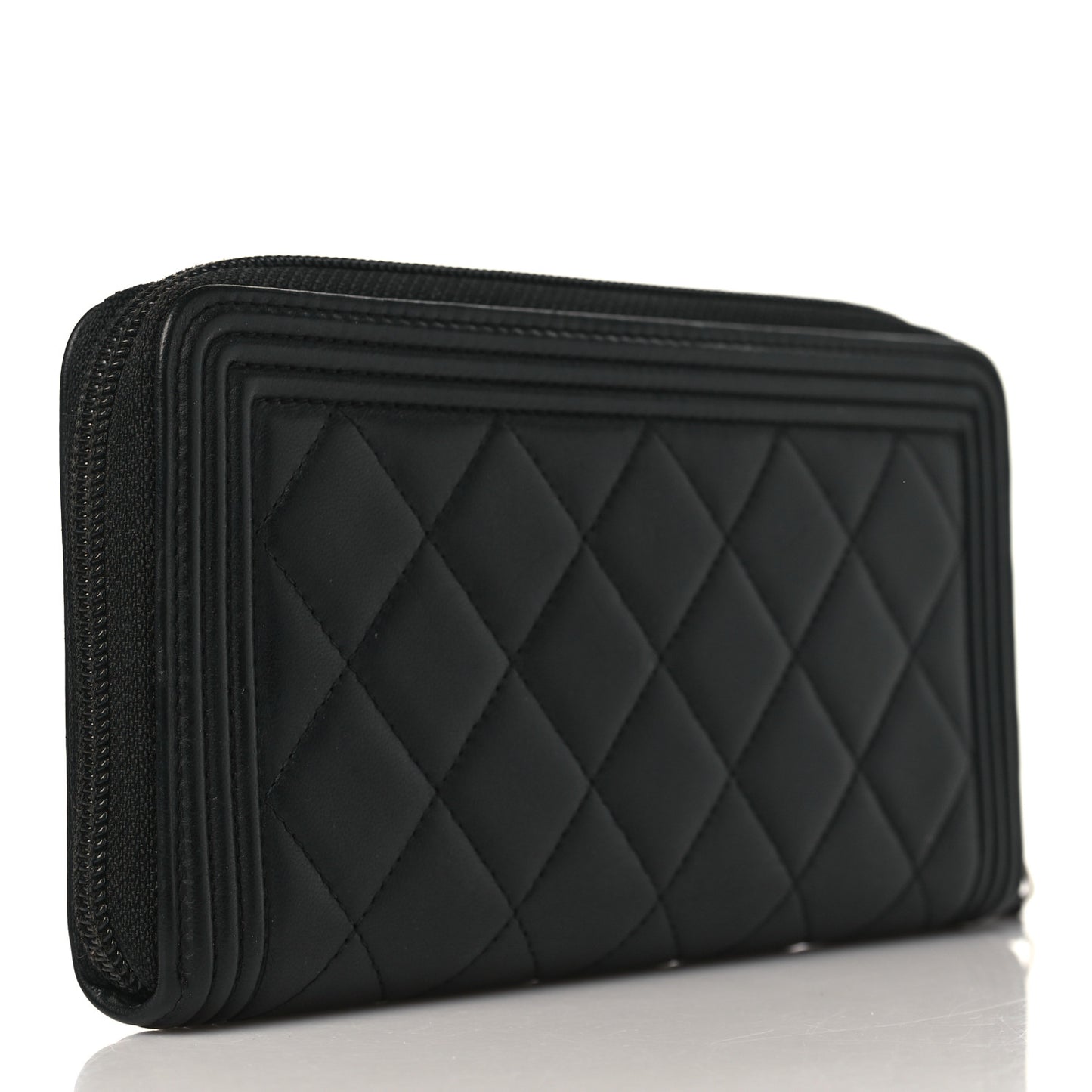 Lambskin Quilted Boy Zip Around Wallet Black