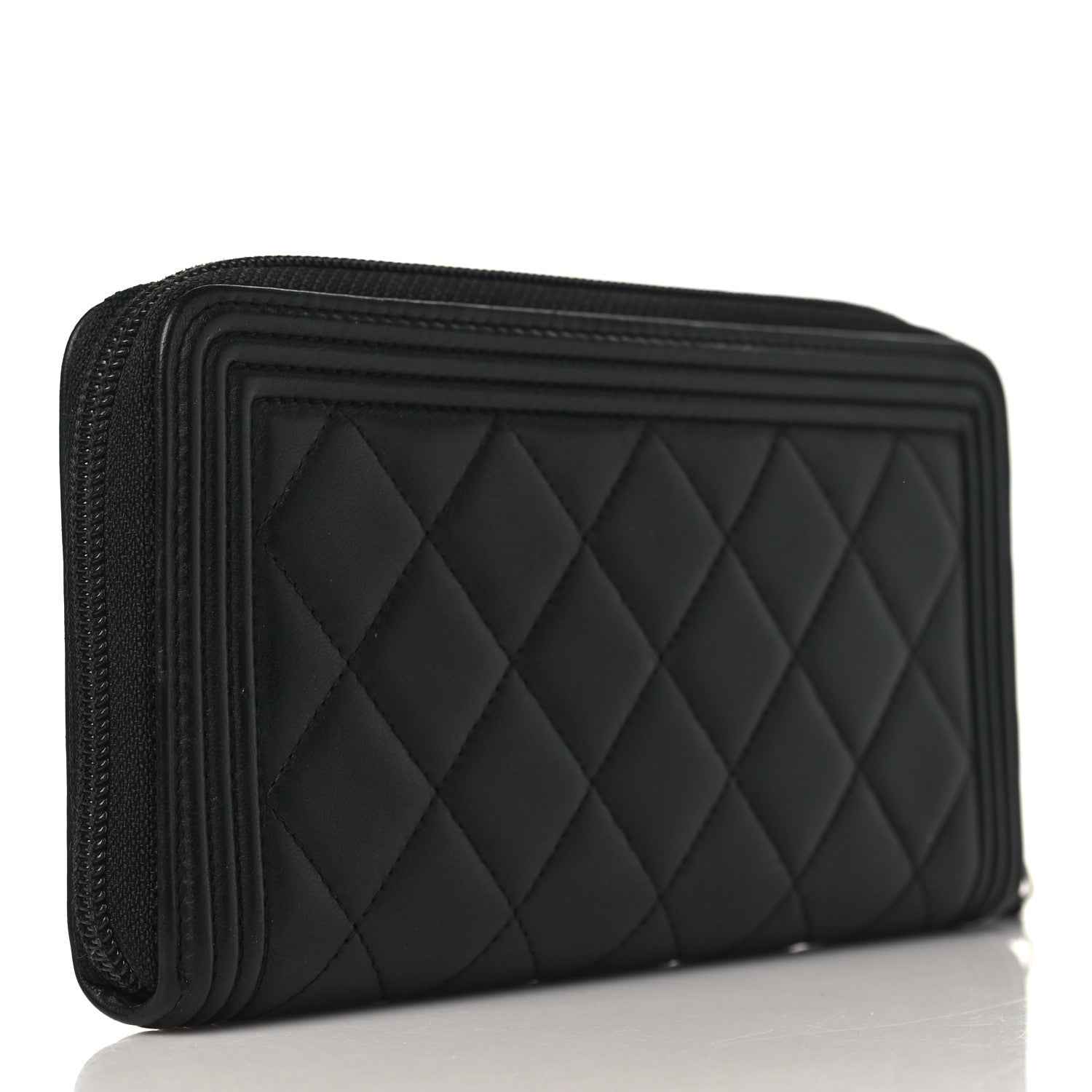 Chanel Lambskin Quilted Boy Zip Around Wallet Black 3 of 8