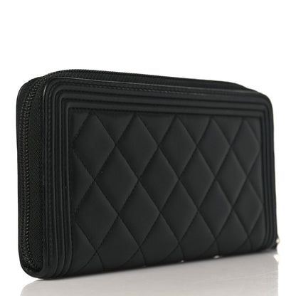 Chanel Lambskin Quilted Boy Zip Around Wallet Black 3 of 8
