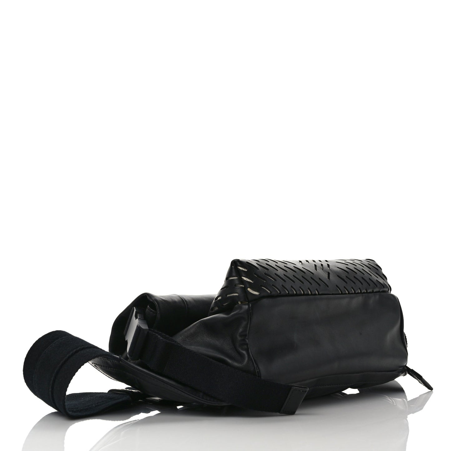 Perforated Calfskin Quilted Belt Bag Black