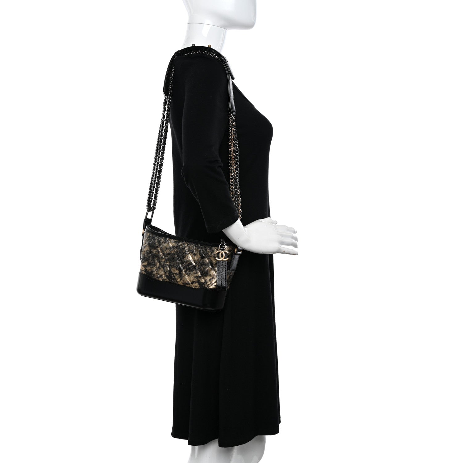 Chanel Metallic Crumpled Goatskin Quilted Small Gabrielle Hobo Black Gold 2 of 11