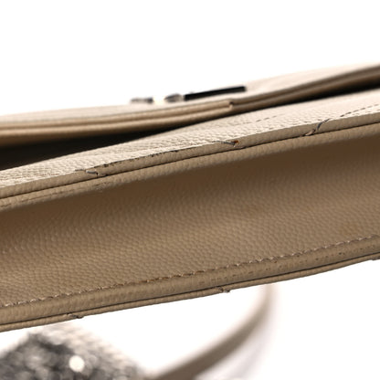 Saint Laurent Grain De Poudre Matelasse Chevron Monogram Envelope Chain Wallet Dark Beige 6 of 10