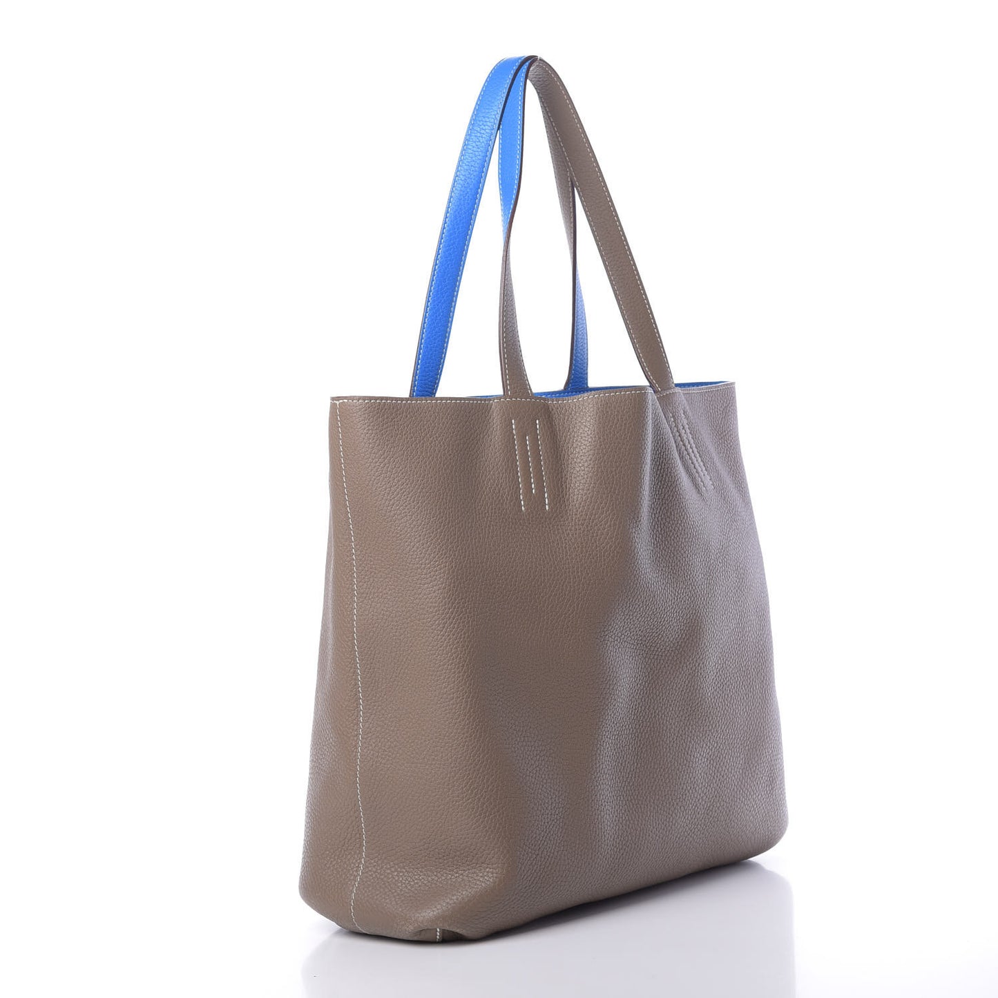 Taurillon Clemence Double Sens 45 Reversible Tote Bleu Hydra Etoupe