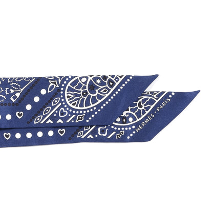 Hermes Silk Peuple Du Vent Bandana Twilly Marine White Black 2 of 3